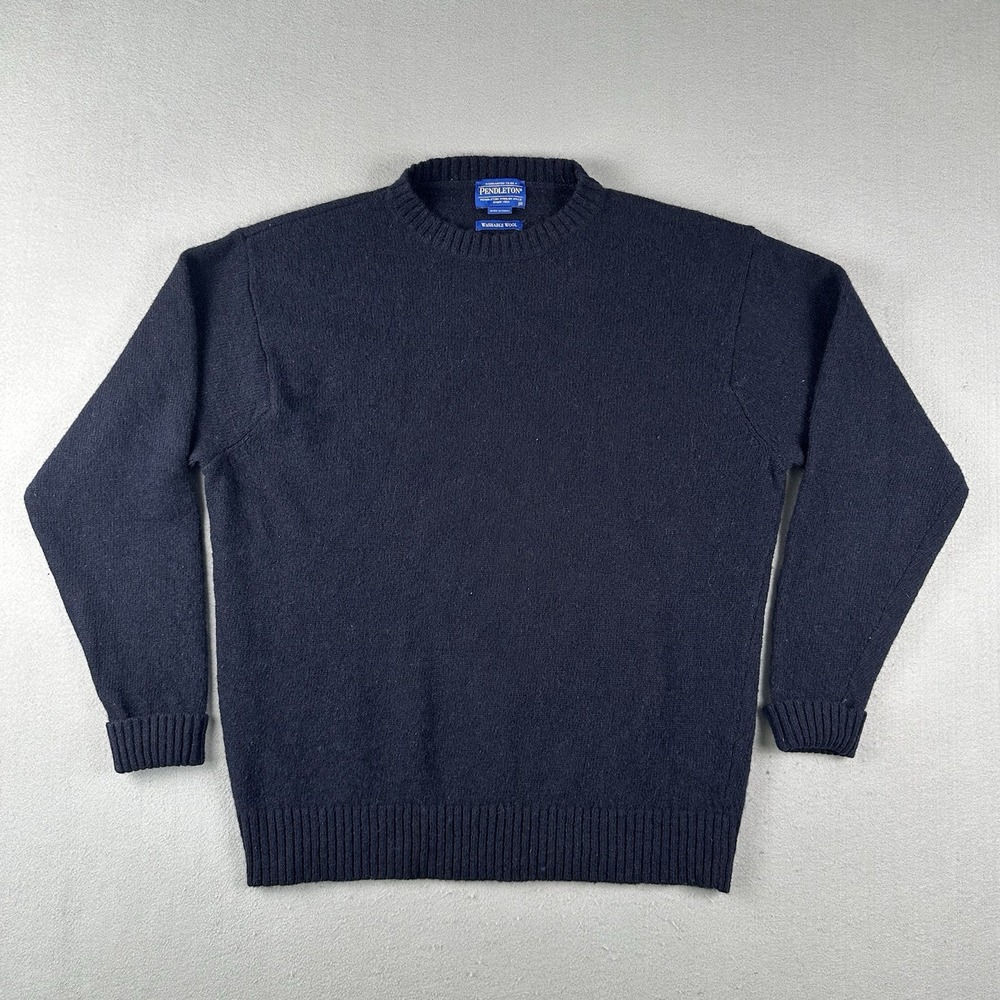 Pendleton Washable Wool Sweater Men's XL Navy Blue Crew Neck Knit Shetland Wool